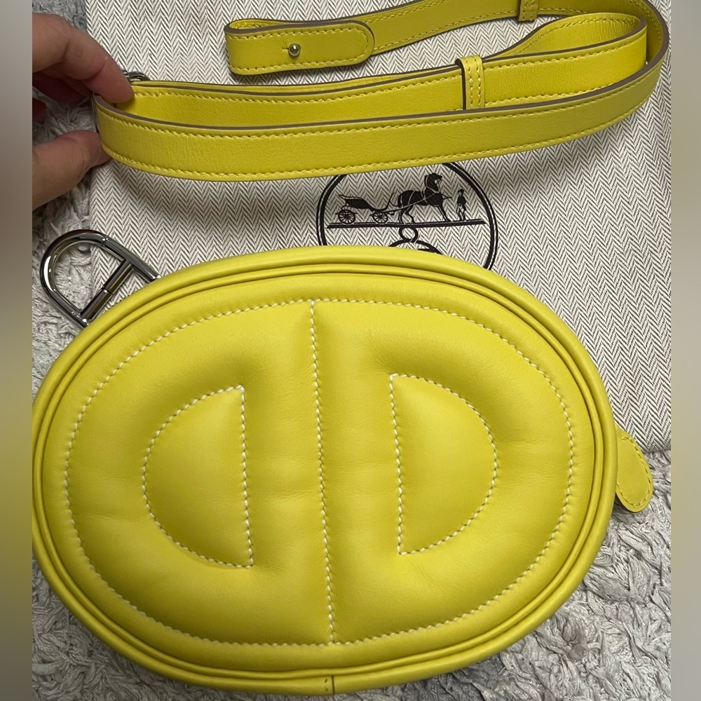 Authentic Hermes In The Loop lime yellow belt bag palladium hardware